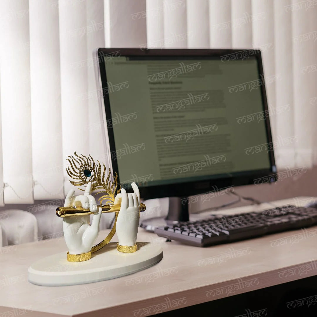 Giraky Showpiece Divine Lord Krishna Ji Hands with Flute Figurine 24k Gold Plated with Hands