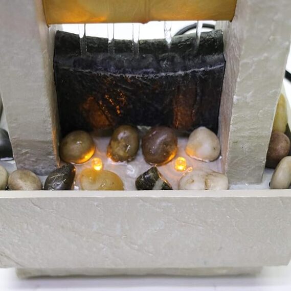 Cascading Tabletop Water Fountain with Natural River Rocks and LED Lights (Power Cord Attached)