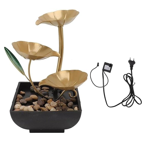 Giraky Metal tabletop Leaf water fountain for relaxation with natural stones.