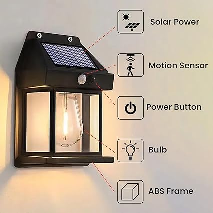Bright Solar Wall Lantern With Motion Sensor, Waterproof Outdoor for Garden, Yard.