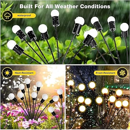 Solar Powered Firefly Garden Lights Waterproof For Patio, Garden, Lawn and Pathway.