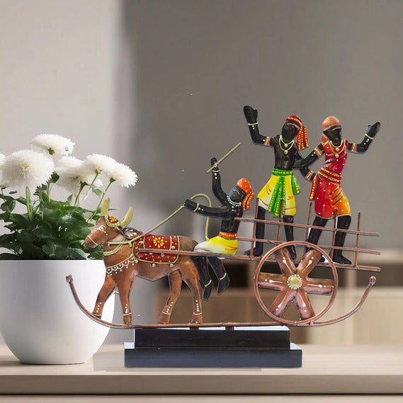 Giraky Handcrafted Bullock Cart Showpiece - Home Décor with Wooden Base for Housewarming, Gifting and Corporate Events.