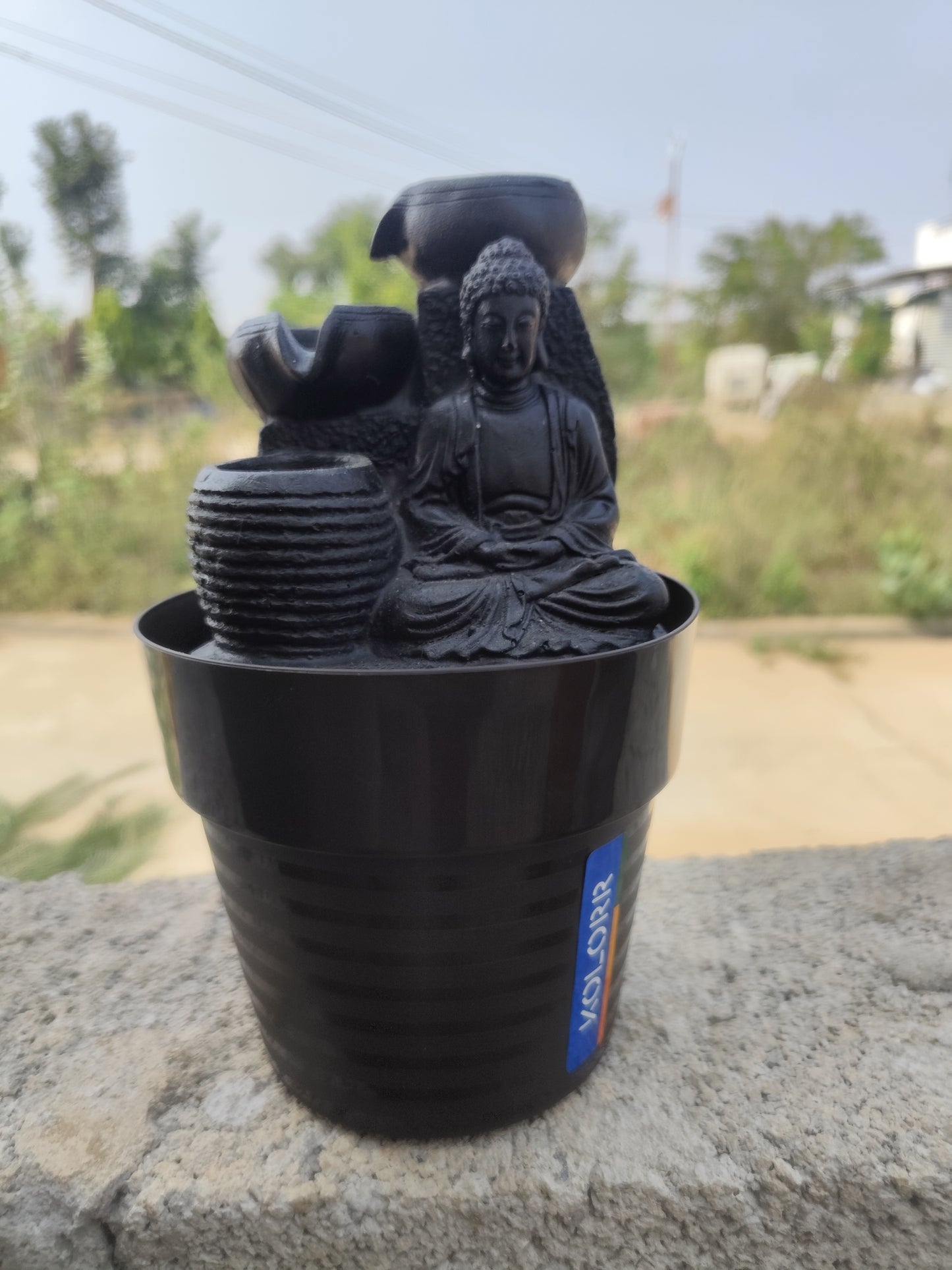 Giraky Meditating Buddha Water Fountain for Home Decoration,Office,Table Decor and Gifting in Gold and Brown.