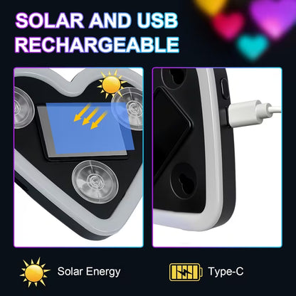 Heart Shaped Car Window Light with Suction Cups Solar Powered & USB Charging