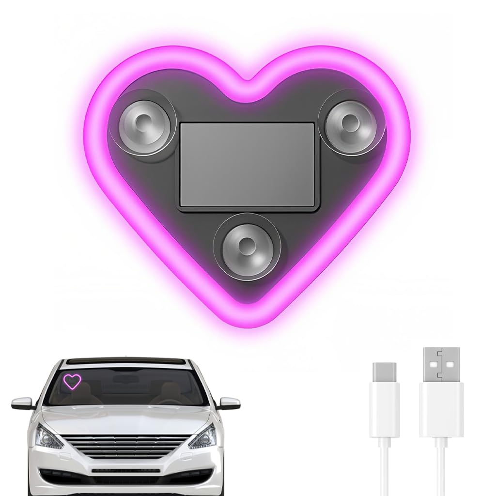 Heart Shaped Car Window Light with Suction Cups Solar Powered & USB Charging