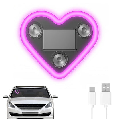 Heart Shaped Car Window Light with Suction Cups Solar Powered & USB Charging