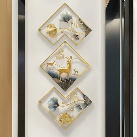 Metal Abstract Figures handcrafted Wall art Multicolour for Home Decoration (pack of 3) (Deer)