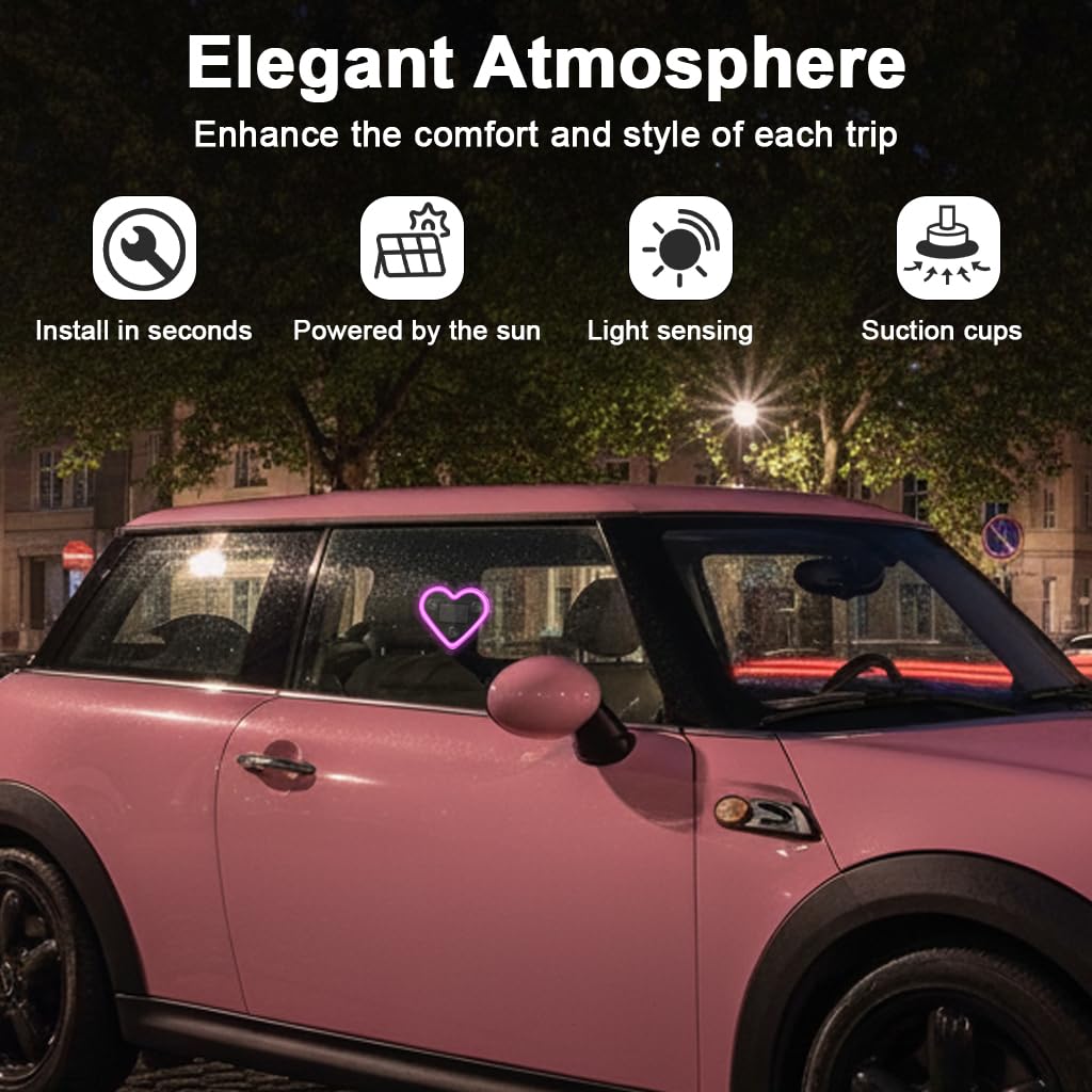 Heart Shaped Car Window Light with Suction Cups Solar Powered & USB Charging