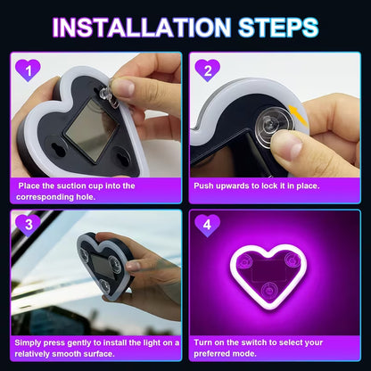 Heart Shaped Car Window Light with Suction Cups Solar Powered & USB Charging
