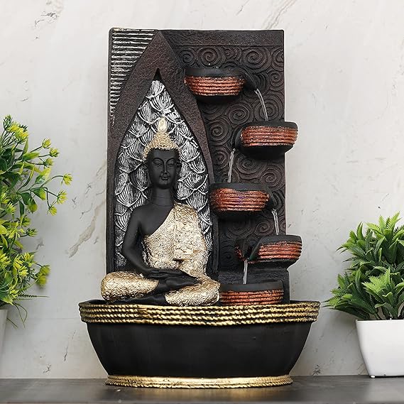 Table Top Indoor Outdoor Water Fall Fountain with LED Lights Home Decor Decoration Gift.