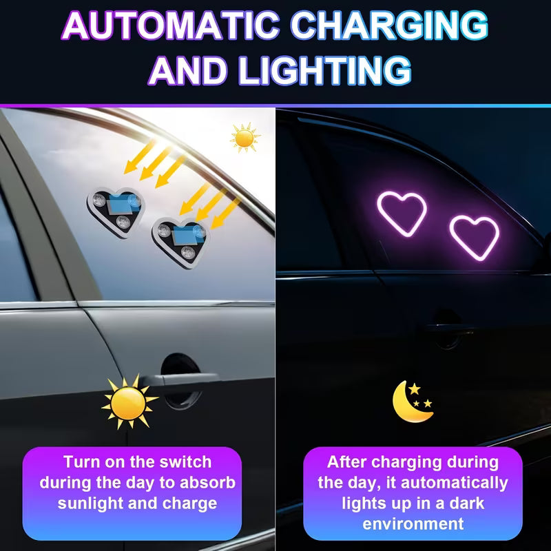 Heart Shaped Car Window Light with Suction Cups Solar Powered & USB Charging