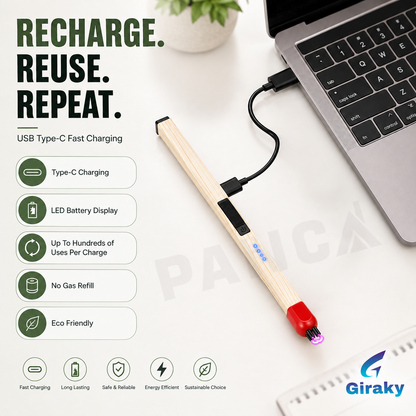 Electric Match Stick Arc Lighter USB Type C Rechargeable