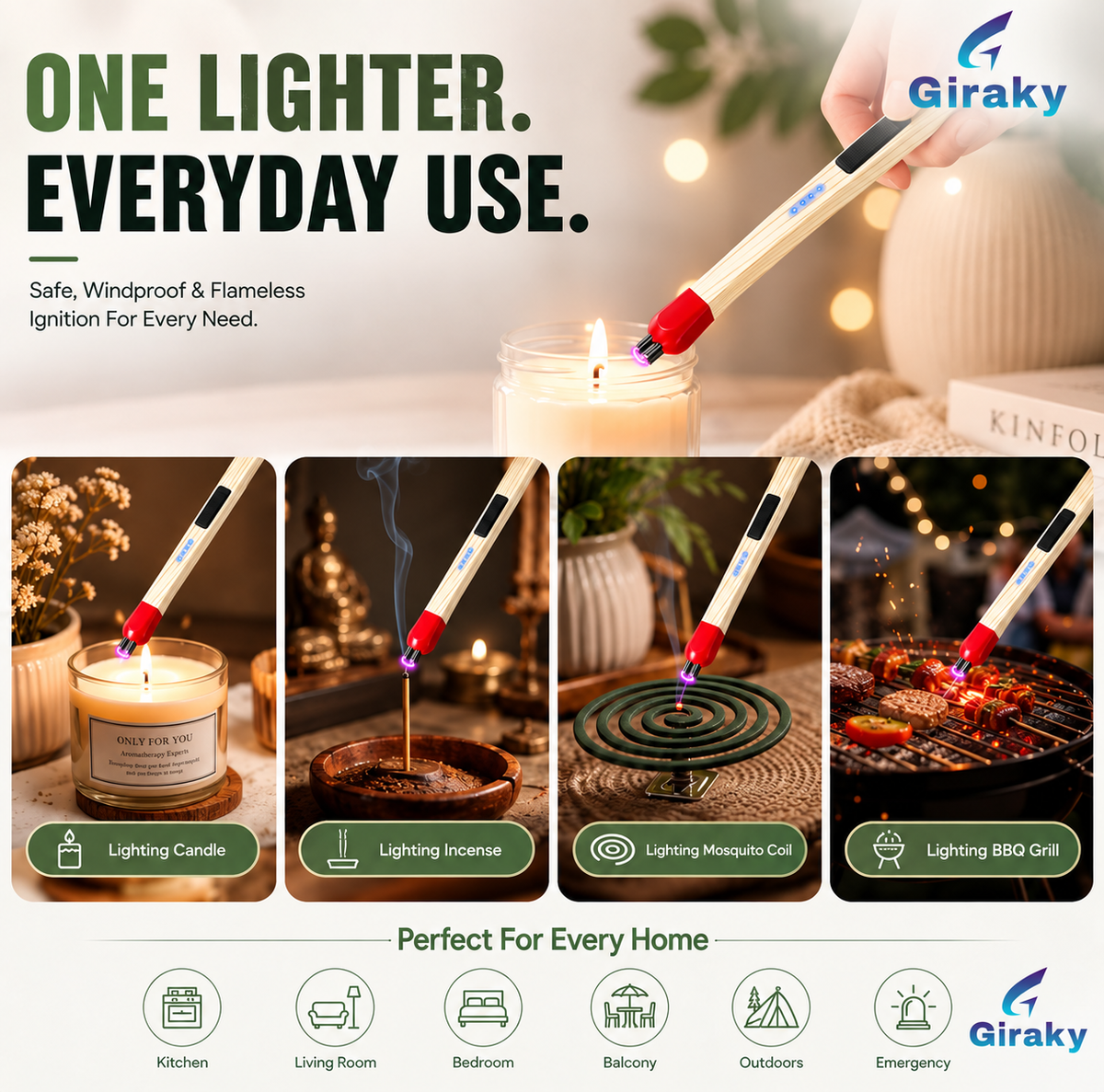 Electric Match Stick Arc Lighter USB Type C Rechargeable
