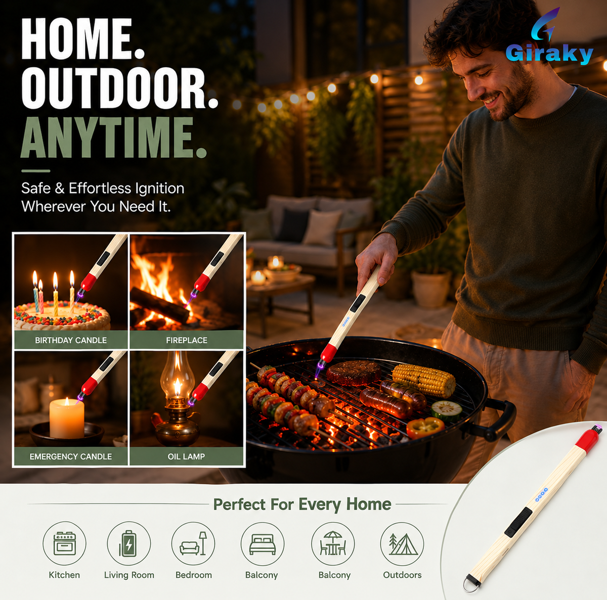 Electric Match Stick Arc Lighter USB Type C Rechargeable