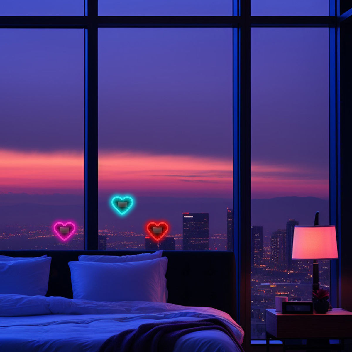 Heart Shaped Car Window Light with Suction Cups Solar Powered & USB Charging