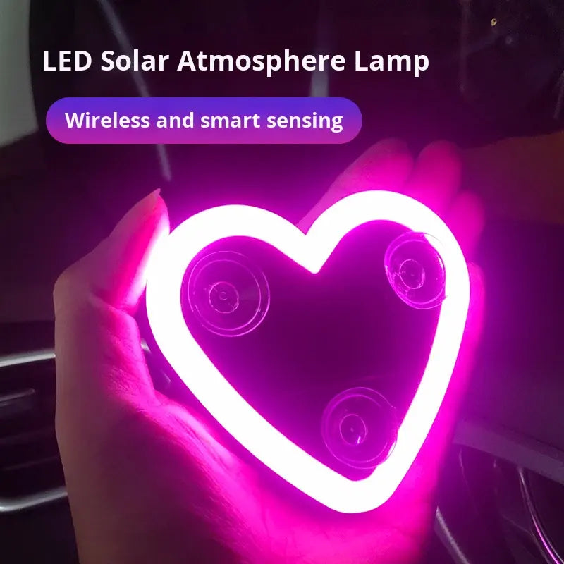 Heart Shaped Car Window Light with Suction Cups Solar Powered & USB Charging