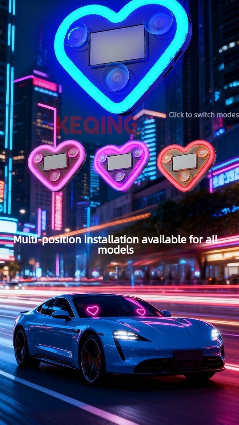 Heart Shaped Car Window Light with Suction Cups Solar Powered & USB Charging