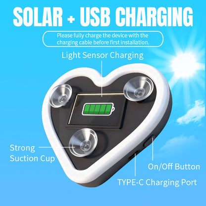 Heart Shaped Car Window Light with Suction Cups Solar Powered & USB Charging