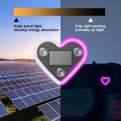 Heart Shaped Car Window Light with Suction Cups Solar Powered & USB Charging