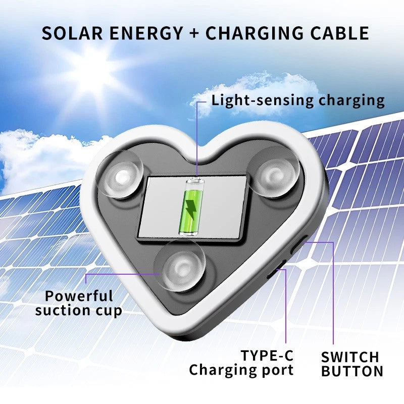 Heart Shaped Car Window Light with Suction Cups Solar Powered & USB Charging