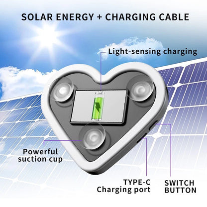 Heart Shaped Car Window Light with Suction Cups Solar Powered & USB Charging